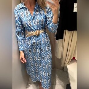 Zara Women's Blue and White Dress